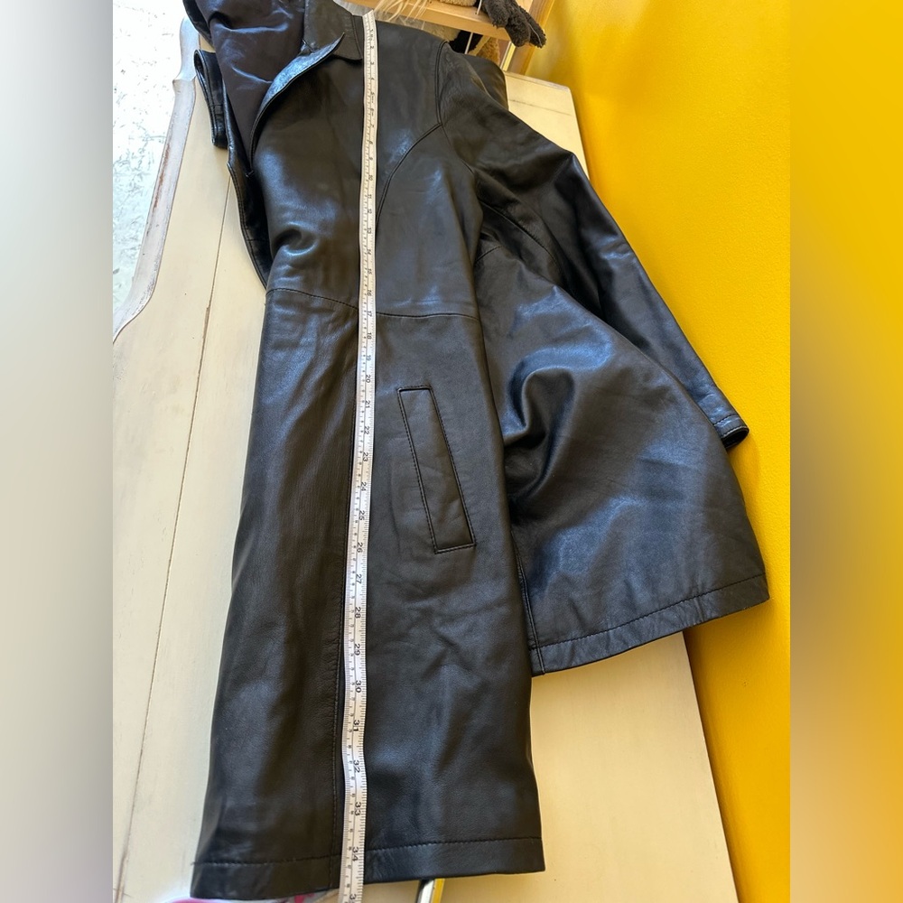 Women's Black Leather Coat - Picture 12 of 15